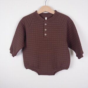NEW Quincy Mae Quilted Henley Bubble Romper Brown Baby Sz 12-18m